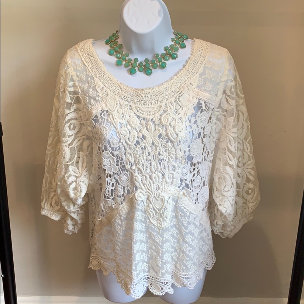 Boho Crochet Top -Champagne & Strawberry-